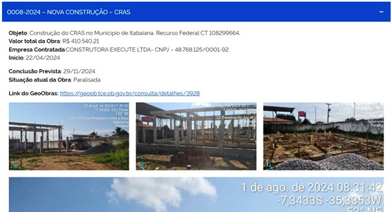 Obra do CRAS de Itabaiana completa um ano paralisada e sofre aumento contratual superior a R$ 60 mil